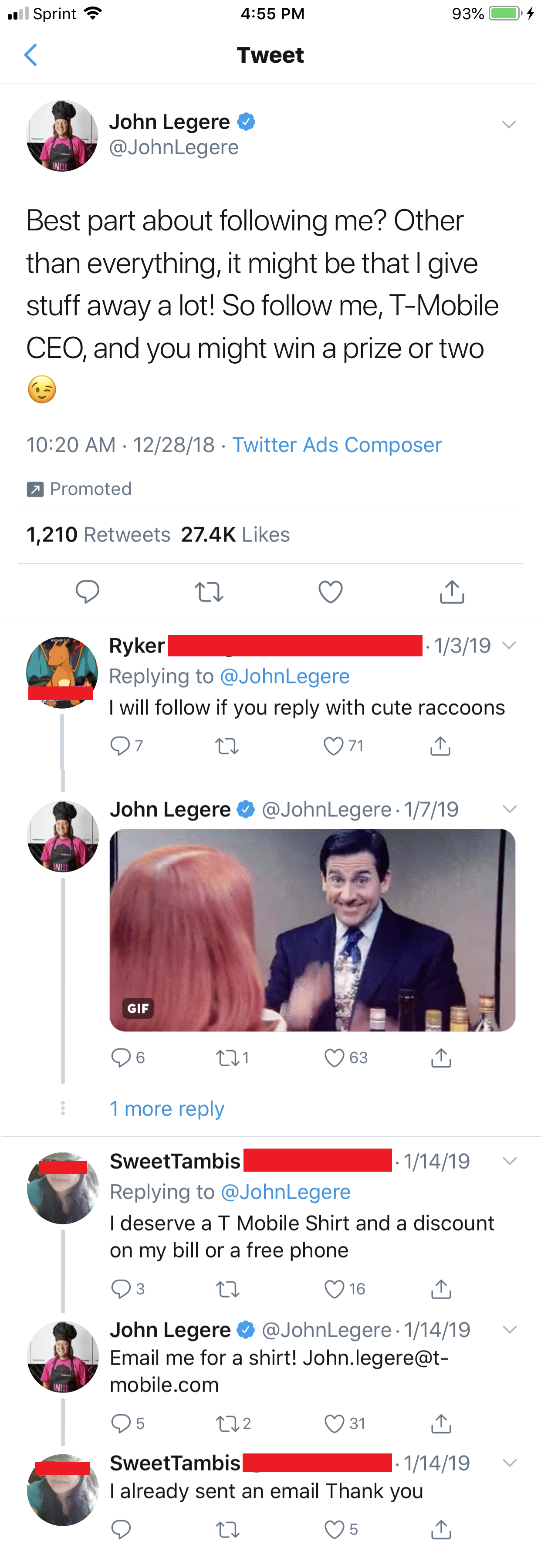 Best part about following me? Other than everything, it might be that I give stuff away a lot! So follow me, T-Mobile CEO, and you might win a prize or two